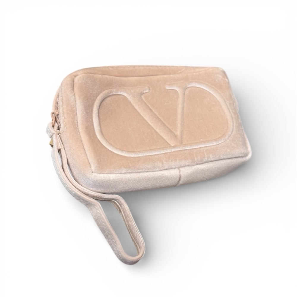 Valentino Light Pink Velvet Clutch Cosmetic Bag